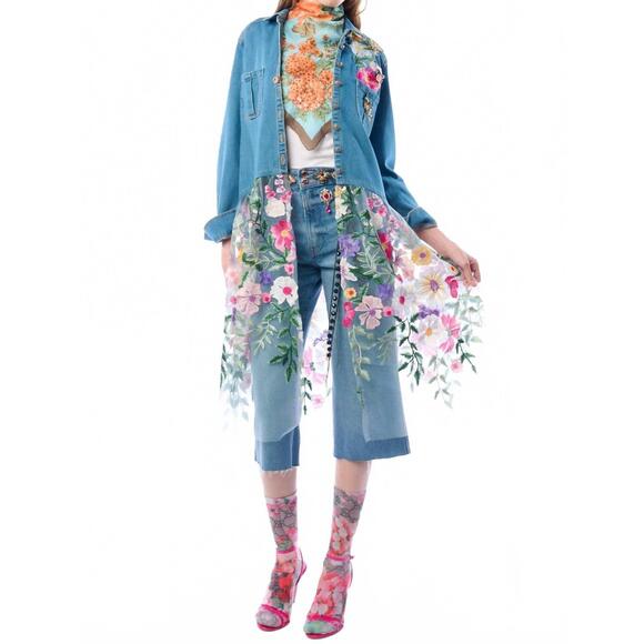 ARATTA Tops - NEW ARATTA celine button down floral shirt dress in denim blue